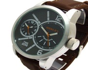 Buy Henley Men's Dual Time Silver Dial Brown Silicone Strap Watch