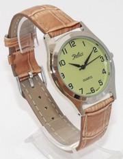 Gents New Reflex Watch Chrome Case L Green Dial Brown Strap 101155GT
