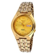 Seiko5 Automatic Men's Gold Plated Bracelet day/date Watch Gold Dial S