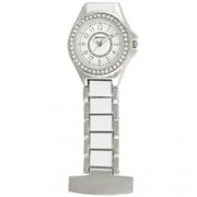 Henley Ladies Fashion White Enamel Link Diamante Crystal Set Fob Watch
