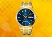 Lorus Men's Analogue Gilt Bracelet Watch Blue Face RXN62DX9